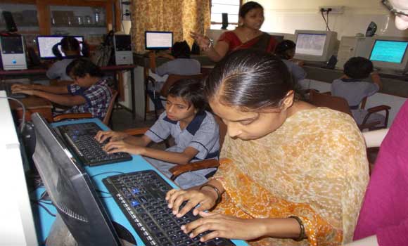 learning computer basics in computer lab...